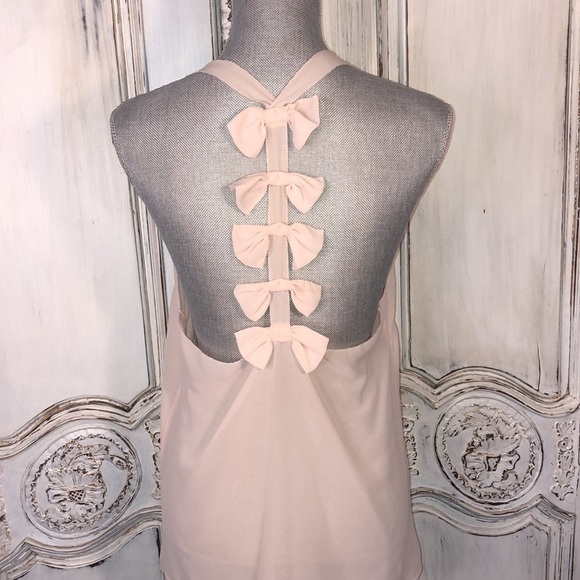 A.PEACH Unique Multi Bows Racer Back Sheer Soft Blush Top Size Large - Picture 5 of 9